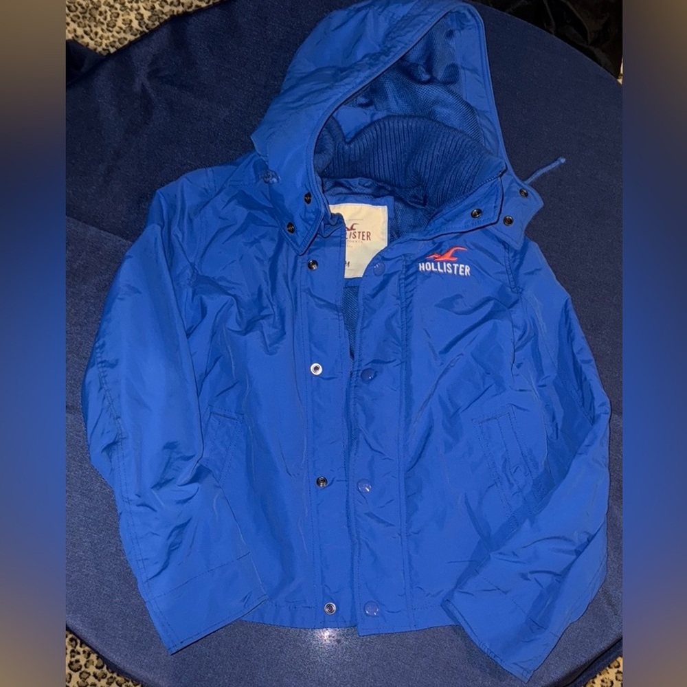 Hollister Blue Windbreaker Jacket Weather-Resistant Hooded